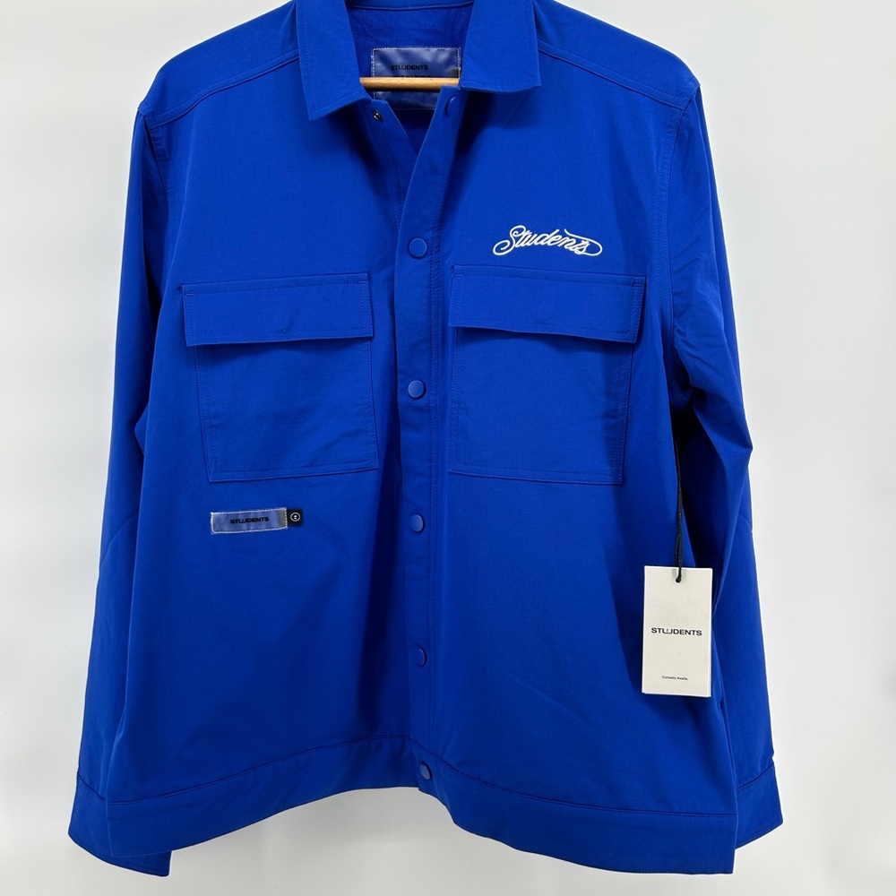 Students‎ Embroidered Golf Nylon Jacket Mens Size L Blue Snap NWT